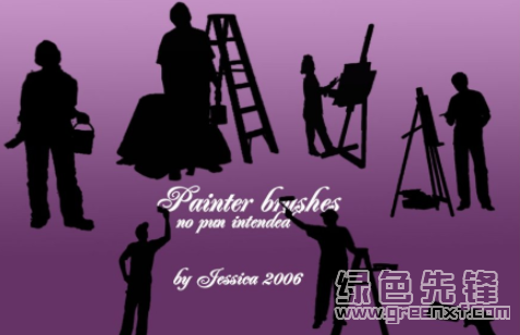 画家艺术家人像轮廓剪影图形Photoshop笔刷(画家艺术家人像笔刷素材)