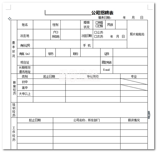 公司招聘表格模板doc格式(2017公司招聘表格模板) 中文版1